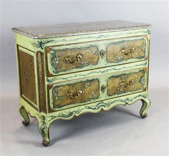 A mid 18th century North Italian green painted commode, W.3ft 6in. D.1ft 8in. H.2ft 10in.